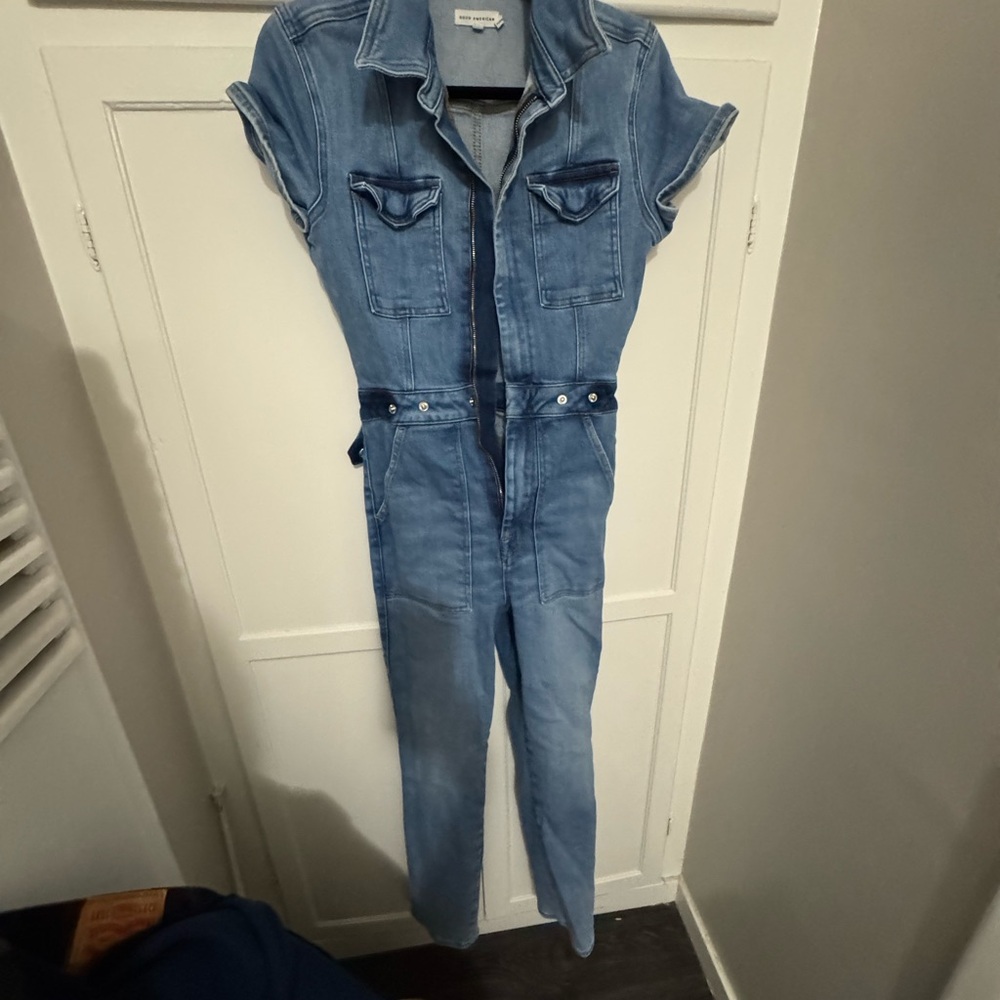 Good American Light Blue Denim Short-Sleeve Jumpsuit - Picture 9 of 9